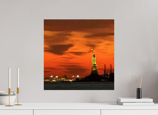 20 x 20″, October 31st Art Print, Statue of Liberty Photo, Red Halloween Sky, October Wall Decor, Bold Jewel Tones, Home Office Decoration, Holiday Gift, Wall Art